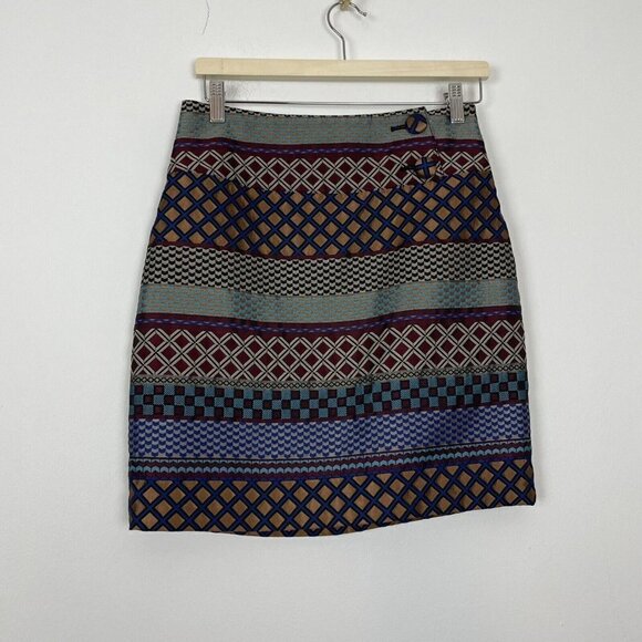 Maeve Anthropologie Audra Jacquard Colorful Satin Textured Skirt Woman’s Size 4 - Picture 1 of 9